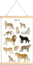 JUNIQE - Posterhanger Wilde katten illustratie -40x60 /Bruin & Wit