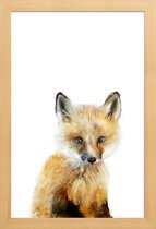 JUNIQE - Poster met houten lijst Vosje illustratie -13x18 /Bruin &