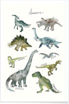 JUNIQE - Poster Dinosaurussen illustratie -13x18 /Blauw & Groen
