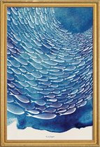 JUNIQE - Poster met houten lijst Fish Shoal -40x60 /Blauw & Wit