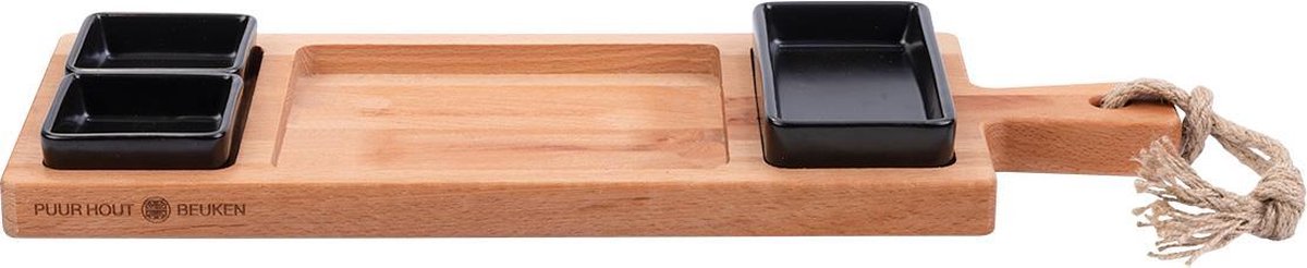 Bowls and Dishes | Puur Hout | Duurzaam | Beuken Foodplank 49 cm 3 vak 3 schaaltjes zwart