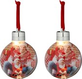 2x stuks DIY foto/fotolijst kunststof kerstballen transparant 8 cm met verlichting - Kerstversiering/kerstboomversiering