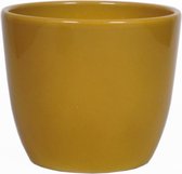 Pot de fleur en céramique jaune ocre brillant pour plante d'intérieur H13,5 x P15,5 cm - Cache-pots d'intérieur