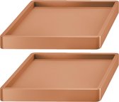 2x Stuks plantenonderzetters/multirollers vierkant terracotta kunststof 35 cm - Trolleys voor kamerplanten