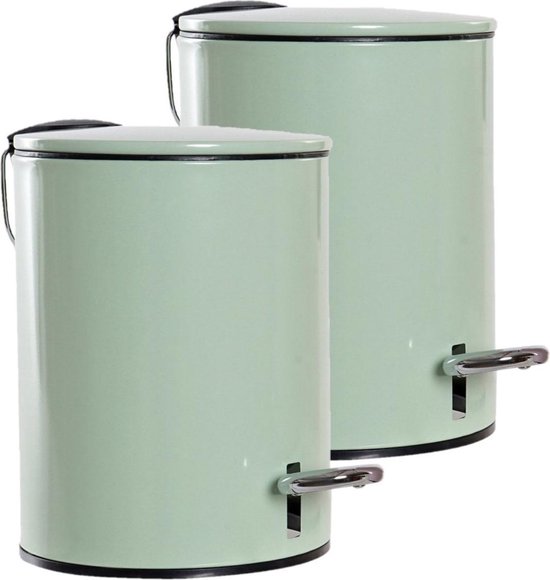 2x stuks metalen vuilnisbakken/pedaalemmers groen 3 liter 23 cm - Afvalemmers - Kleine prullenbakken