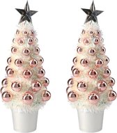 2x stuks complete kunstkerstboom met kerstballen zalm roze 29 cm - Kerstversiering - Kerstbomen - Kerstaccessoires
