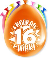 Ballonnen Hoera 16 jaar 8 stuks 20 cm