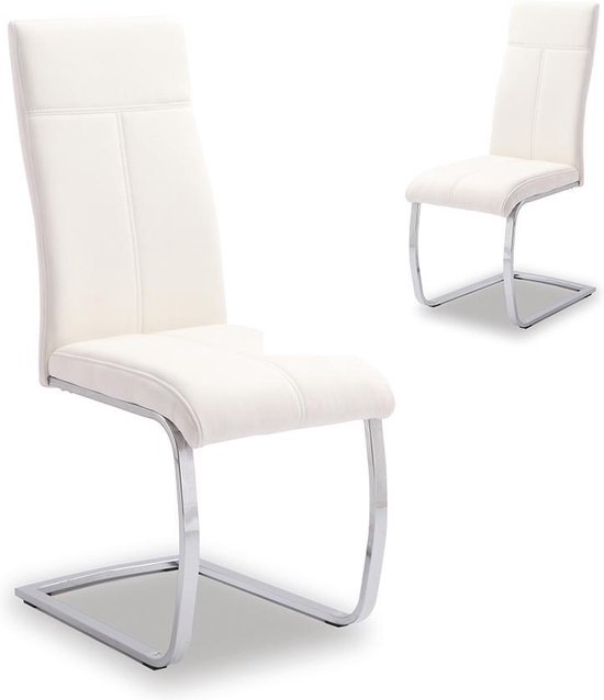 Set de 4 chaises avec dossier haut PU avec structure en métal blanc chromé  | bol.com