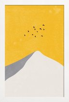 JUNIQE - Poster met houten lijst Mountain Peak -13x18 /Geel & Ivoor