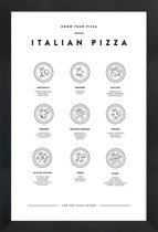 JUNIQE - Poster in houten lijst Pizzasoorten -60x90 /Wit & Zwart