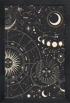 JUNIQE - Poster in houten lijst Astrology Wheel -30x45 /Zwart