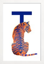 JUNIQE - Poster in houten lijst T Tiger -40x60 /Blauw & Oranje
