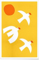 JUNIQE - Poster Flying Doves -60x90 /Geel