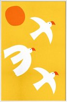 JUNIQE - Poster in kunststof lijst Flying Doves -40x60 /Geel