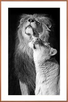 JUNIQE - Poster met kunststof lijst Verliefde leeuwen - zwart-wit foto