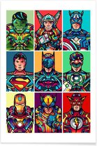 JUNIQE - Poster Superhelden Pop Art -60x90 /Kleurrijk
