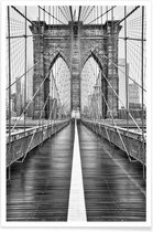 JUNIQE - Poster Brooklyn Bridge -13x18 /Wit & Zwart