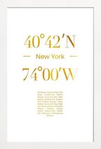 JUNIQE - Poster met houten lijst New York gouden -13x18 /Goud & Wit