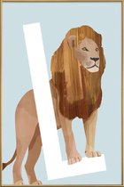 JUNIQE - Poster met kunststof lijst L Lion -20x30 /Blauw & Bruin