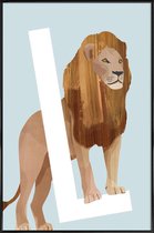 JUNIQE - Poster met kunststof lijst L Lion -13x18 /Blauw & Bruin