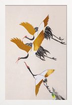 JUNIQE - Poster met houten lijst Swooping Cranes gouden -20x30 /Goud &