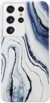 - ADEL Siliconen Back Cover Softcase Hoesje Geschikt voor Samsung Galaxy S21 Ultra - Marmer Blauw Wit
