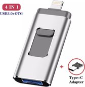 Ballinger - Iphone extern opslag USB - 3 in 1 Flashdrive voor Android en IOS - Zilver- Geheugenkaart -  Externe opslagruimte - Android - IOS - Apple - Iphone - Ipad - Ipod - Flashdrive 64GB