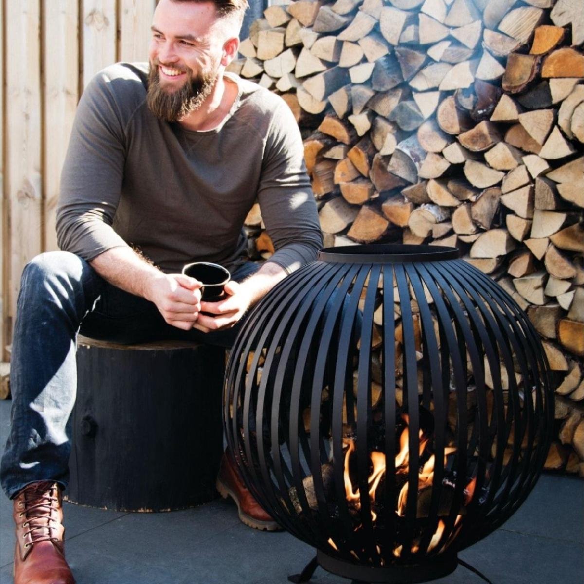 Esschert Design Boule de feu Rayures - Noir