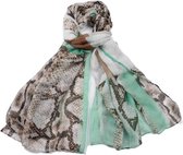Dames sjaal - met print in de kleuren groen - zwart - bruin en wit - 180 x 90 cm