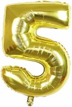 Cijfer Ballon nummer 5 - Helium Ballon - Grote verjaardag ballon - 32 INCH - Goud  - Met opblaasrietje!