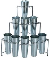 Display + 9 cache-potten, zilver - bloemendisplay - stand