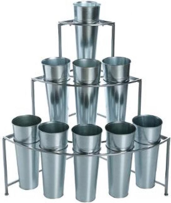 Display + 9 cache-potten, zilver - bloemendisplay - stand | bol.com