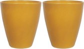 3x stuks hoge bloempot in kleur glanzend oker geel keramiek voor kamerplant H18.5 x D17 cm- plantenpotten binnen