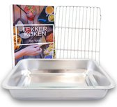 YUGN Braadslede Ovenschaal Braadslee Oven - Braadslede Met Rooster Voor Ovengerechten - Roestvrijstaal en 40x30x7CM - Cadeau tip