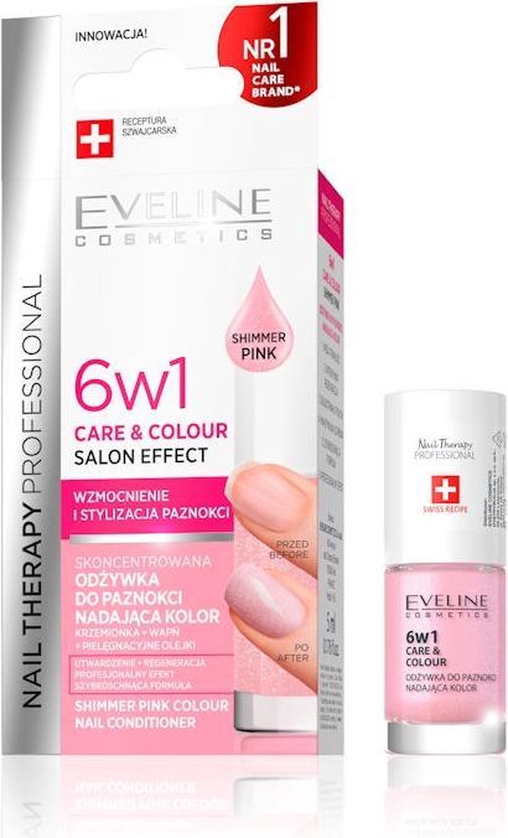 EVELINE EVELINE NAIL THERAPY PROFESSIONAL 6W1 CARE & COLOUR ODŻYWKA DO PAZNOKCI NADAJACA KOLOR SHIMMER PINK 5ML 5 ML