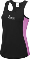 FitProWear Contrast Sporthemd Dames - Zwart/Roze - Maat XL - Singlet - Hemd - Sporttop - Hemden - Stringer - Tanktop - Sportkleding - Sporthemd - Fitness hemd - Mouwloos shirt