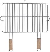 Grillrooster 54x34cm met 2 houten handgrepen, grillrooster van verchroomd staal Vervangingsrooster voor grillopzetstuk