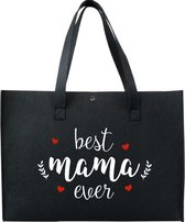 Vilten Boodschappentas #Best Mama ever - Moederdag -  kleur zwart