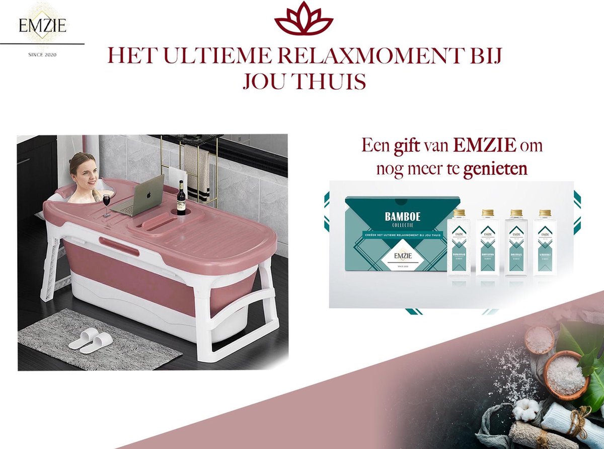 EMZIE Zitbad Roze + BAMBOE BADSET CADEAU Bath bucket voor volwassenen
