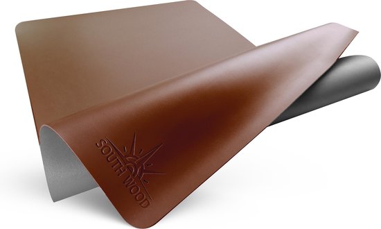 South Wood Bureauonderlegger - 2 Kleurig - Licht Bruin en Grijs - 70cm * 30cm - Lederen - Muismat - Desk mat - Bureau Organizer - Nanders Webwinkel