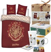 Harry Potter Dekbedovertrek Red Draco Logo- 1 persoons 140x200- 100% biologisch Katoen, incl. 4 delige Giftbox cadeau set HP