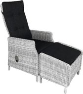 Victoria - Tuinstoel -  verstelbare - White Faded Grey - inclusief hocker - Relaxstoel