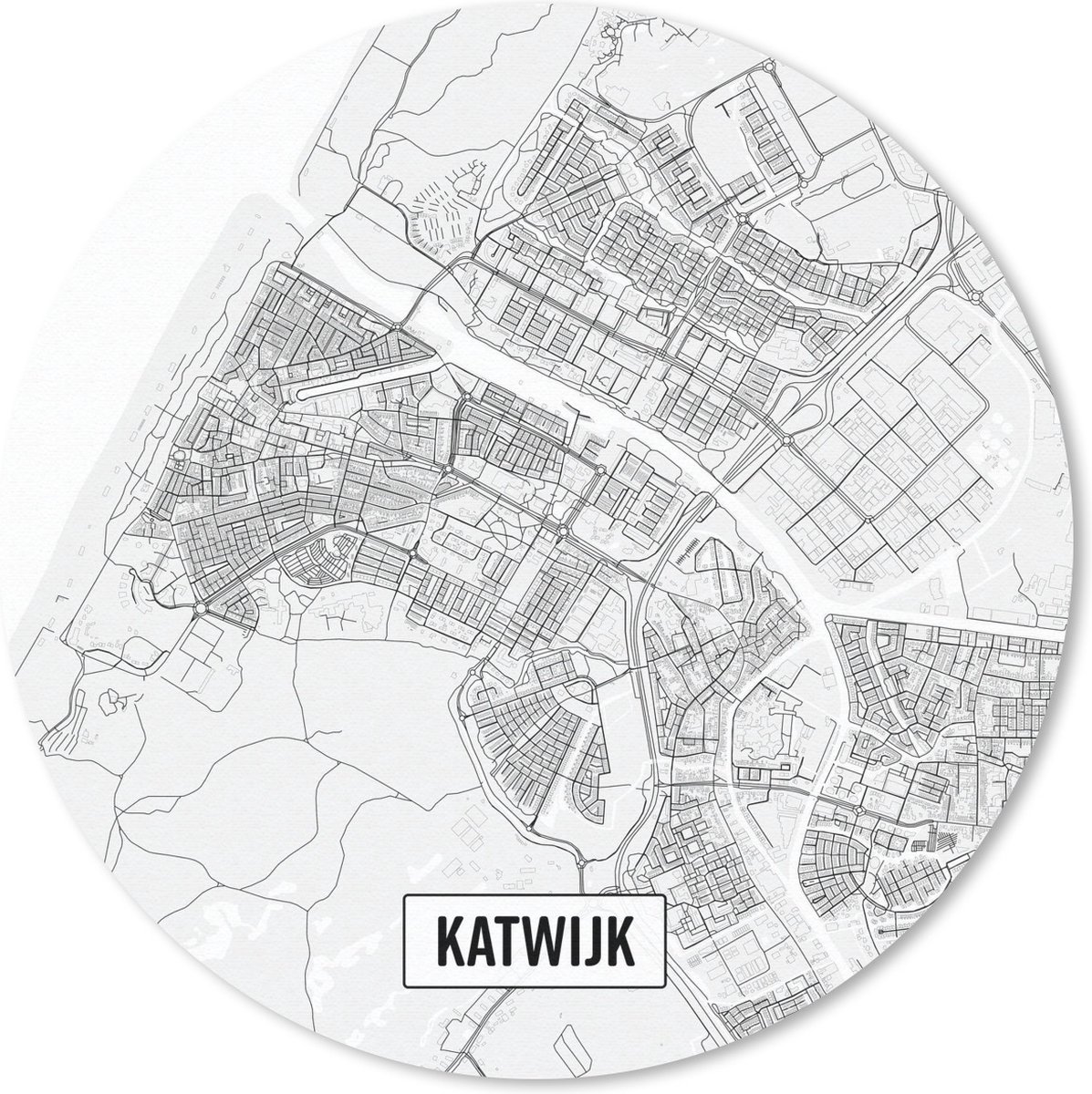 Muismat rond 30x30 cm - Mousepad Stadskaart Katwijk - Ronde muismatten