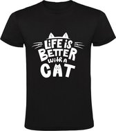 Life is better with a cat Heren t-shirt | leven | kat | dier | dierendag | grappig | cadeau | Zwart