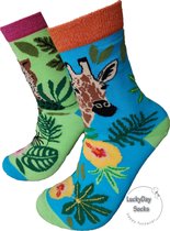 Verjaardag cadeautje voor hem en haar - Safari Mismatch - Safari sokken - Leuke sokken - Vrolijke sokken - Luckyday Socks - Sokken met tekst - Aparte Sokken - Socks waar je Happy v