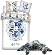 Harry Potter Dekbedovertrek- Katoen- 1persoons- 140x200- Dekbed Draco- Hogwarts Logo , incl. pluche zwarte Spin 18cm, Aragog