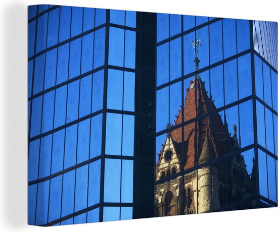 Un vieux bâtiment reflété dans une nieuw toile 140x90 cm - Tirage photo sur toile (Décoration murale salon / chambre)