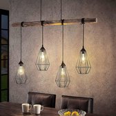 Lindby - hanglamp - 4 lichts - ijzer, hout - E27 - mat zwart, hout licht