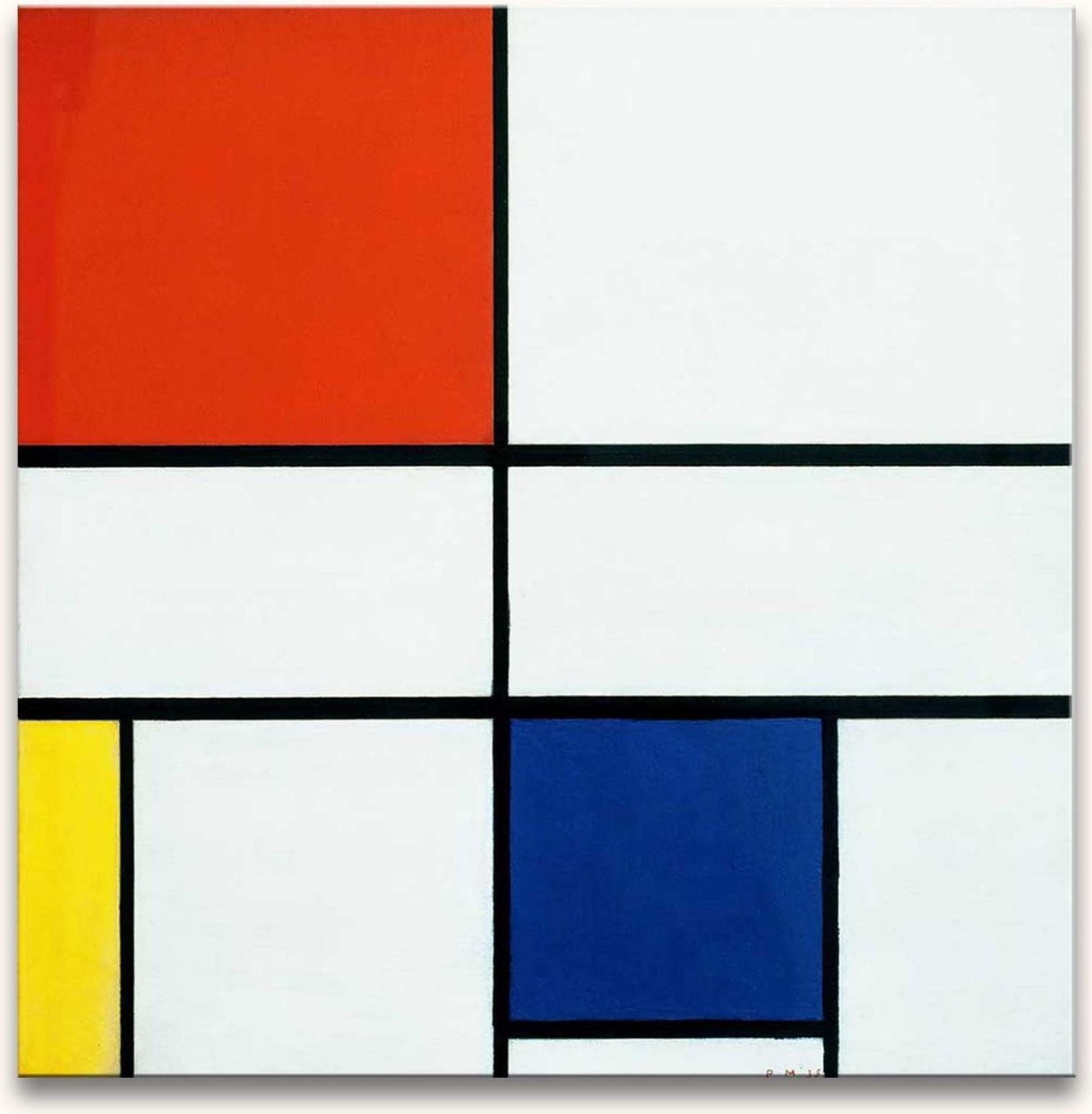 Grootmeesters ® Handgeschilderd schilderij Olieverf op Canvas - Piet Mondriaan - Compositie in Rood, Geel en Blauw rood, geel, blauw, wit, zwart