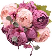 BaykaDecor - Luxe Kunst Pioenbloem Boeket - Pioenrozen - 13 bloemen - Woondecoratie - Kunstbloemen - Zijden Bouket Bloemen - Roze